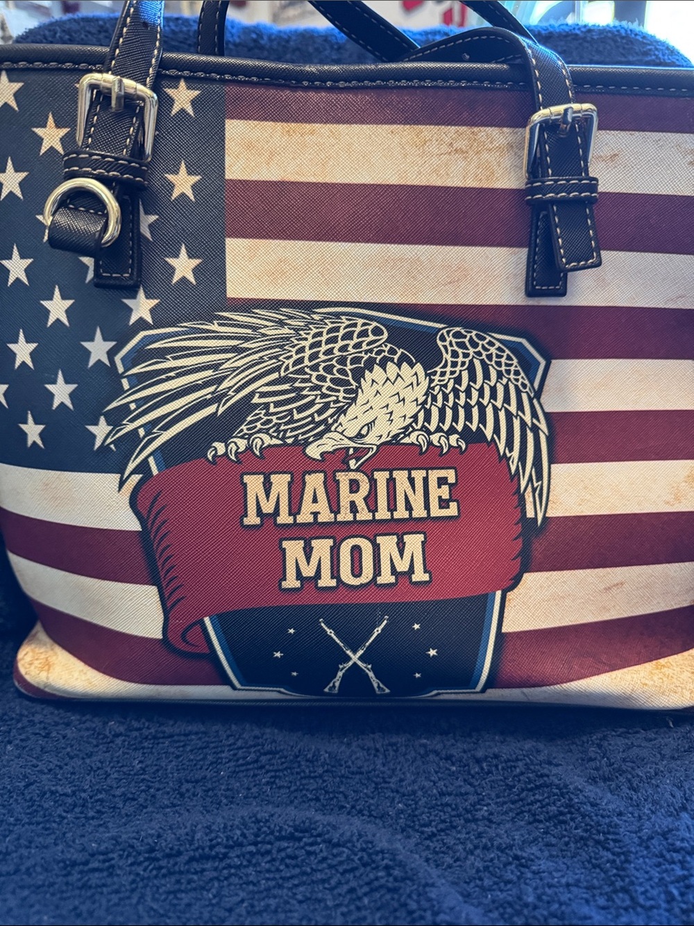 Patriotic Marine Mom Tote Bag in Red, White & Blue